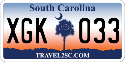 SC license plate XGK033