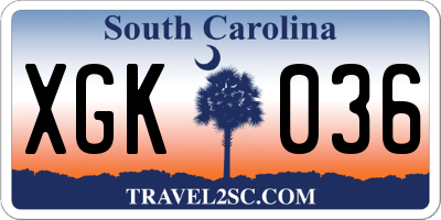 SC license plate XGK036
