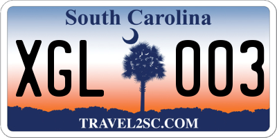 SC license plate XGL003