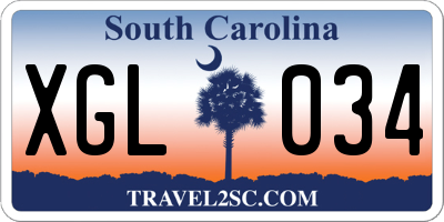 SC license plate XGL034