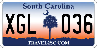 SC license plate XGL036