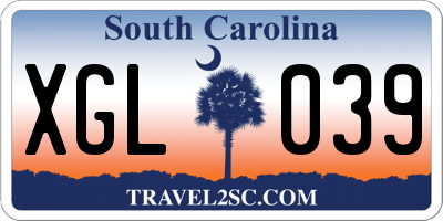 SC license plate XGL039
