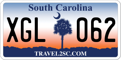 SC license plate XGL062