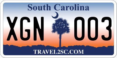 SC license plate XGN003