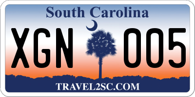 SC license plate XGN005