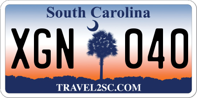 SC license plate XGN040