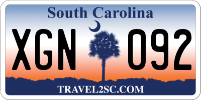 SC license plate XGN092