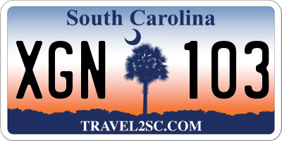 SC license plate XGN103