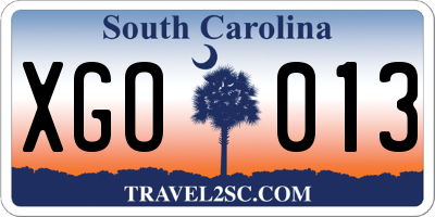 SC license plate XGO013