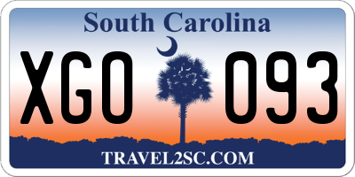 SC license plate XGO093