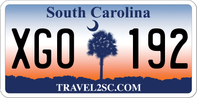 SC license plate XGO192