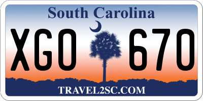 SC license plate XGO670
