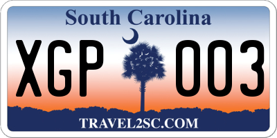 SC license plate XGP003