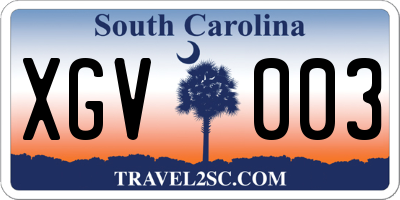 SC license plate XGV003