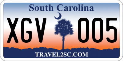 SC license plate XGV005