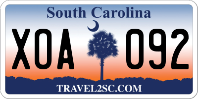 SC license plate XOA092