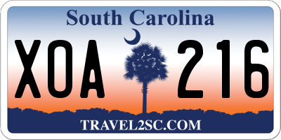 SC license plate XOA216