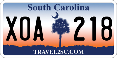 SC license plate XOA218