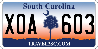 SC license plate XOA603