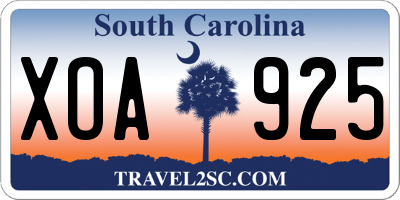 SC license plate XOA925