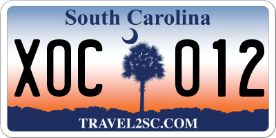SC license plate XOC012