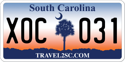 SC license plate XOC031
