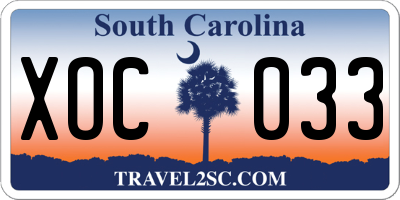 SC license plate XOC033