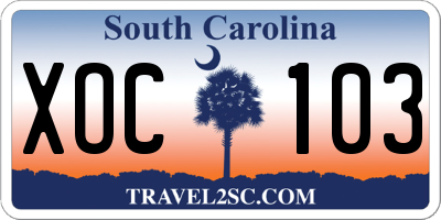 SC license plate XOC103