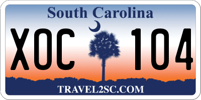 SC license plate XOC104