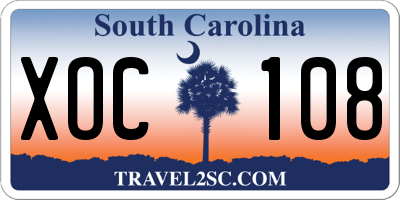 SC license plate XOC108