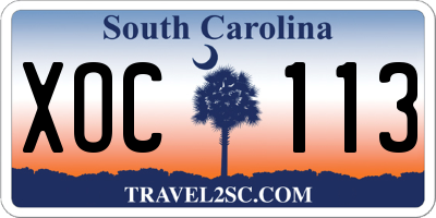SC license plate XOC113