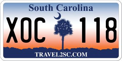 SC license plate XOC118