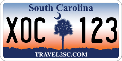 SC license plate XOC123
