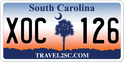 SC license plate XOC126