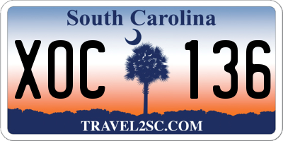 SC license plate XOC136