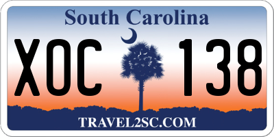 SC license plate XOC138