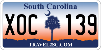 SC license plate XOC139