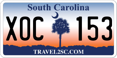 SC license plate XOC153
