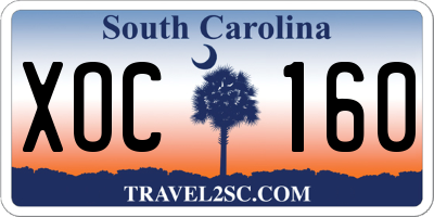 SC license plate XOC160