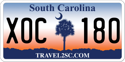 SC license plate XOC180