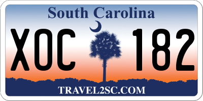 SC license plate XOC182