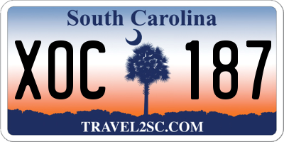 SC license plate XOC187