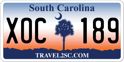 SC license plate XOC189