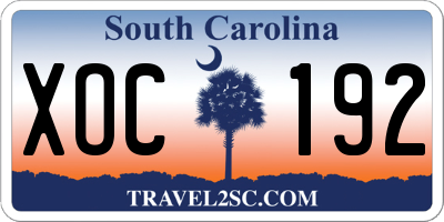 SC license plate XOC192
