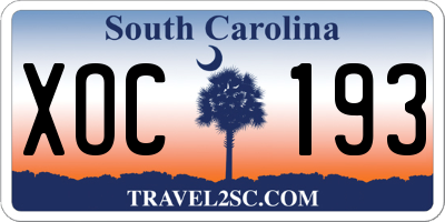 SC license plate XOC193