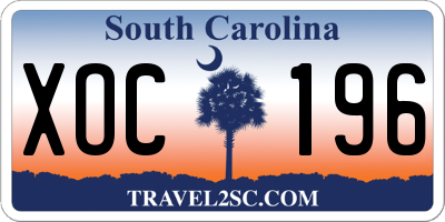 SC license plate XOC196