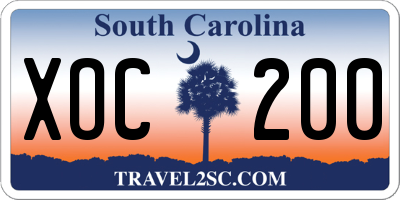 SC license plate XOC200