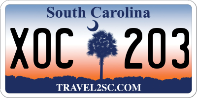 SC license plate XOC203