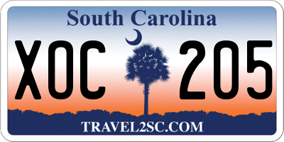 SC license plate XOC205