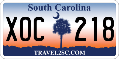 SC license plate XOC218